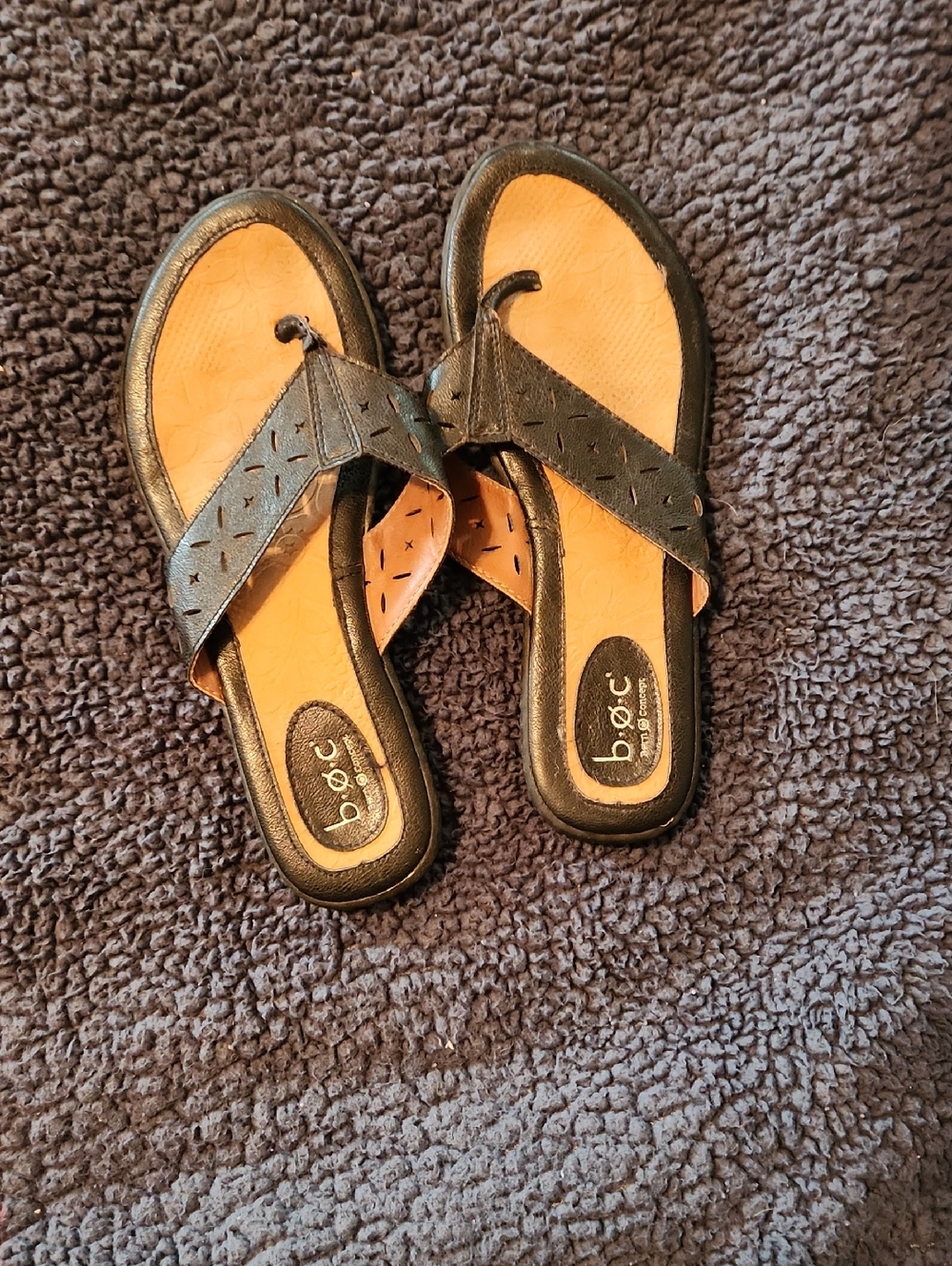 b.o.c. Black and Tan Cross-Strap Thong Sandals